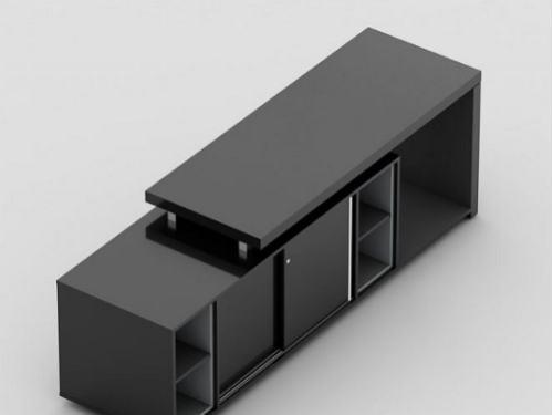 Armário baixo com portas de correr e nichos laterais e nicho com pé painel para frigobar